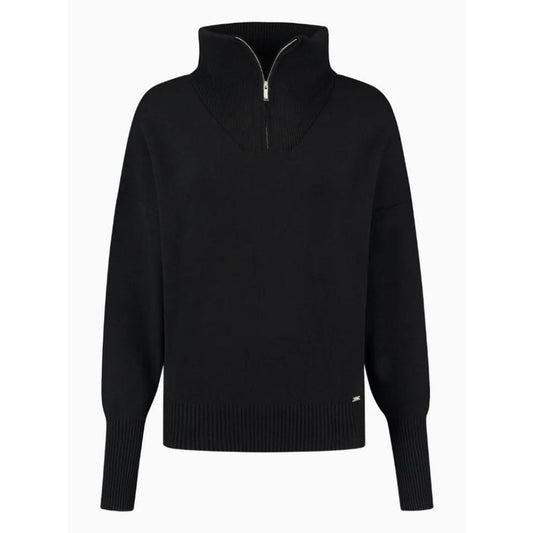 LUNE Black Half-zip Knit Sweater