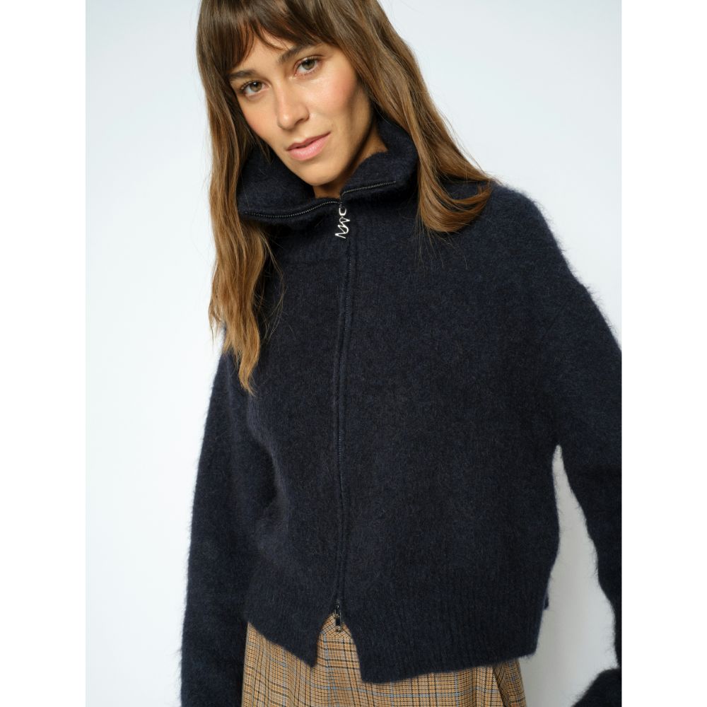 Mos Mosh Navy Hulda Knit Zip Cardigan