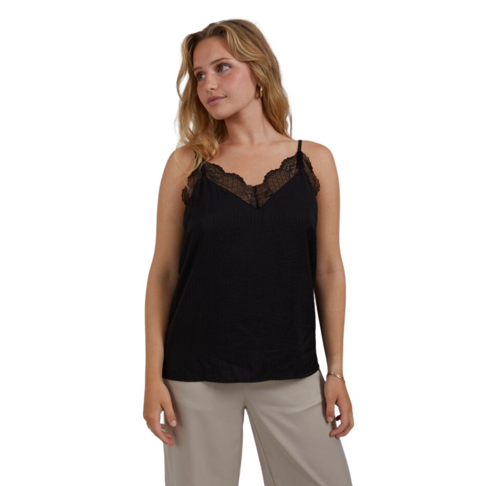 Coster Copenhagen Black CC Heart Luna Woven Lace Top