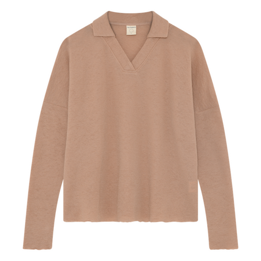 By Basics Camel Wide V-Neck Polo