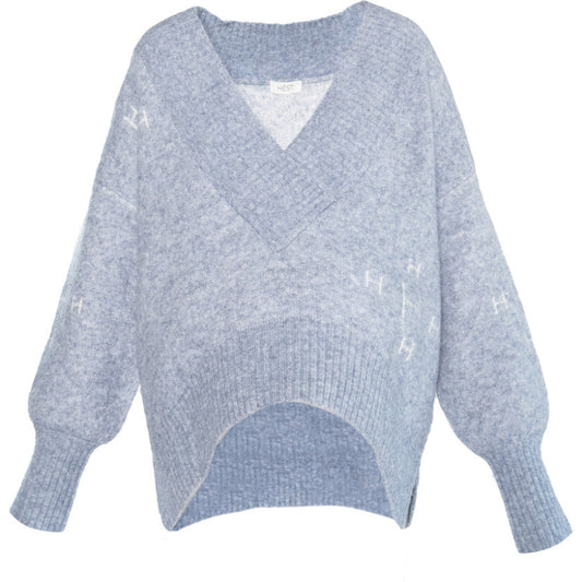 HÈST Faded Denim Fam V-Neck Sweater