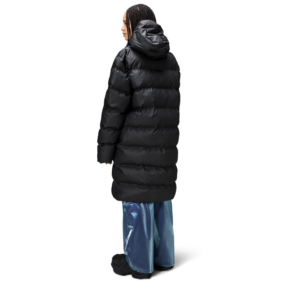 Rains Black Alta Long Puffer Jacket W3T4