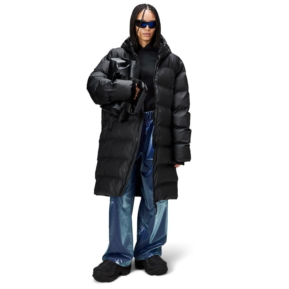 Rains Black Alta Long Puffer Jacket W3T4