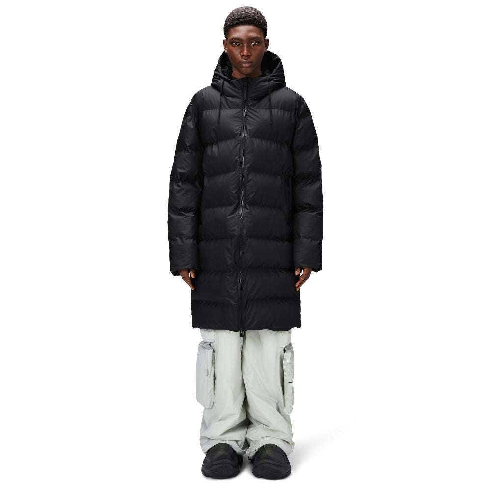 Rains Black Alta Long Puffer Jacket W3T4