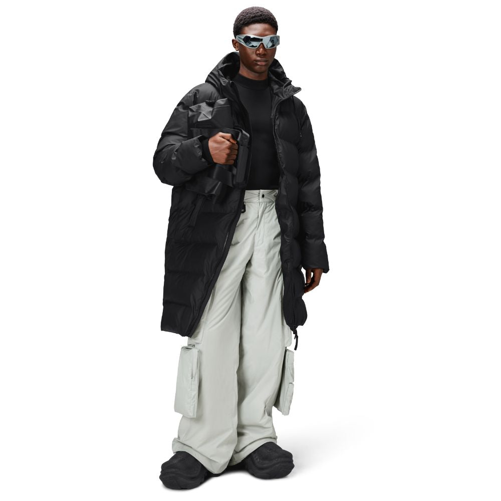 Rains Black Alta Long Puffer Jacket W3T4