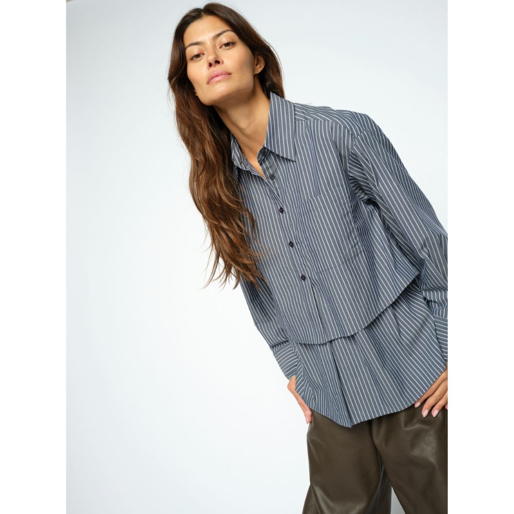 Mos Mosh Navy Barb Stripe Shirt