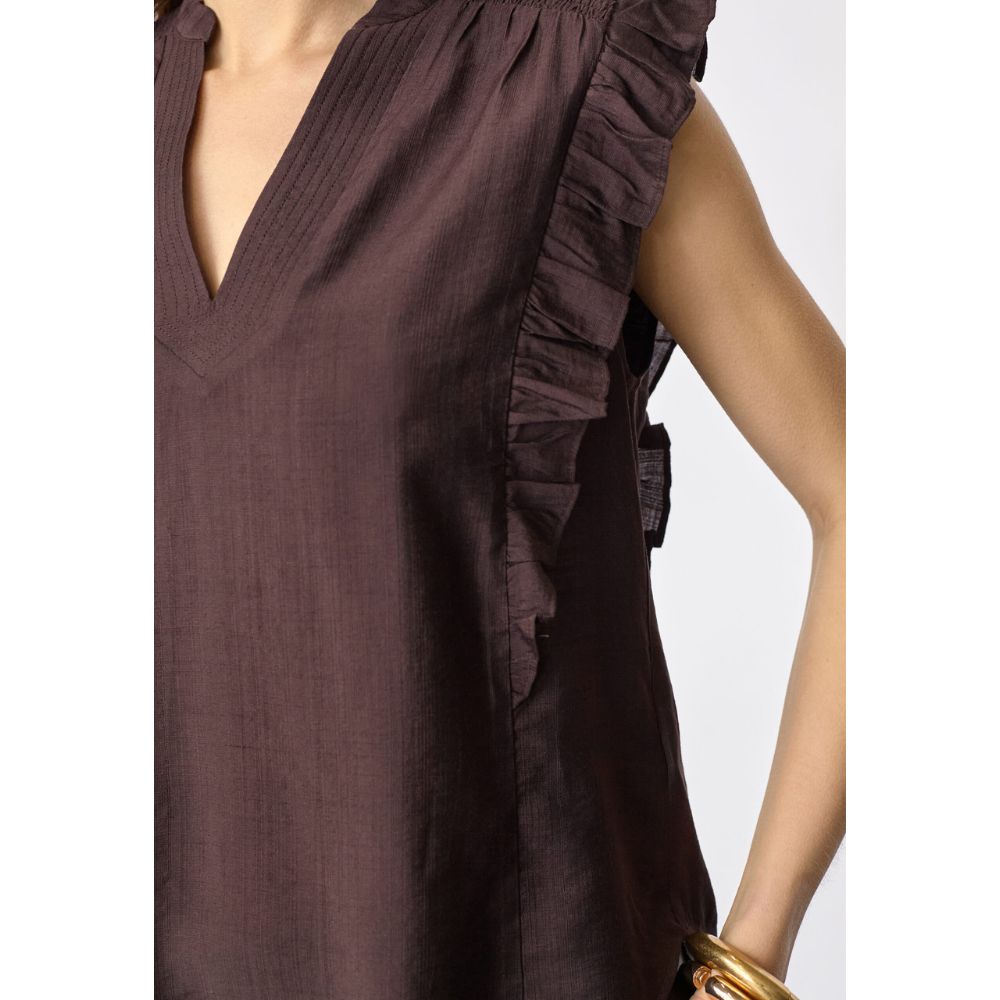 Co'Couture Dark Brown Hera Frill Top
