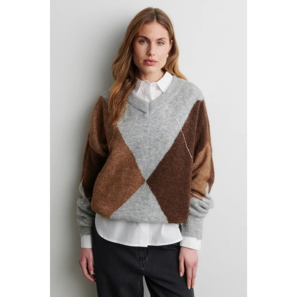 Second Female Grey Forca Knit V-Neckn Sweater
