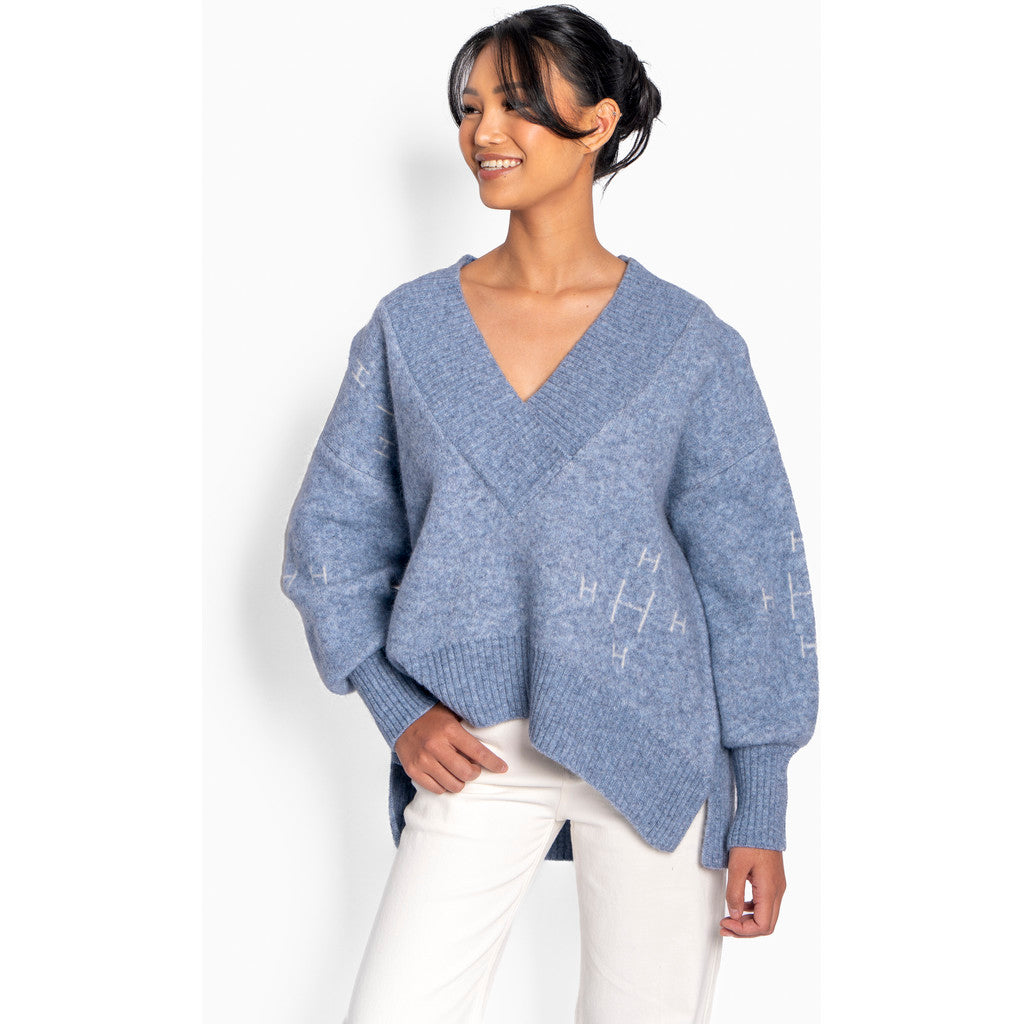 HÈST Faded Denim Fam V-Neck Sweater