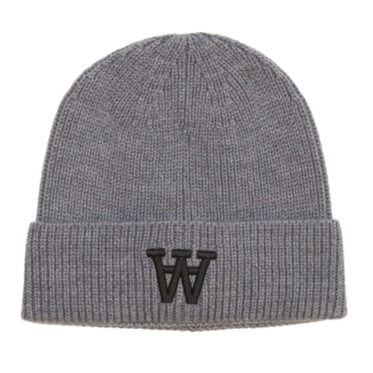 Double A By WOOD WOOD Grey Melange Vin Logo Beanie