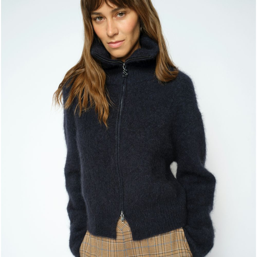 Mos Mosh Navy Hulda Knit Zip Cardigan