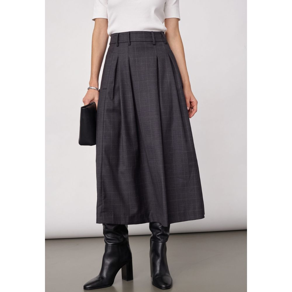 Co'Couture Dark Grey Elora Check Pleat Skirt