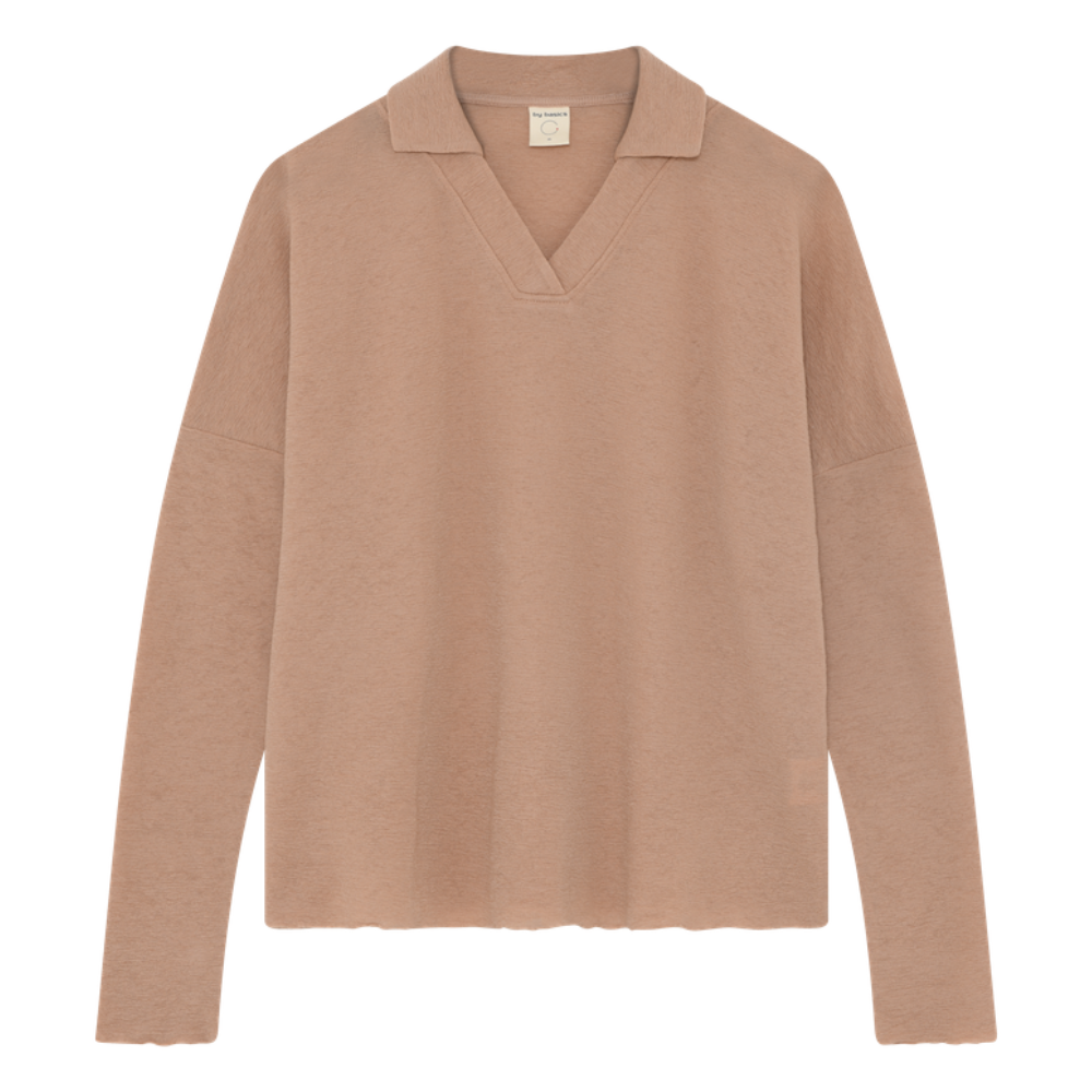 By Basics Camel Wide V-Neck Polo