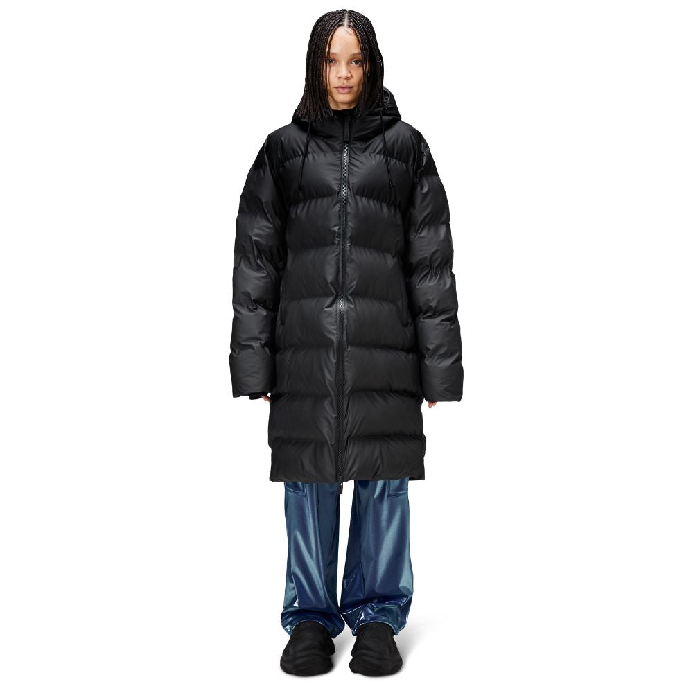 Rains Black Alta Long Puffer Jacket W3T4