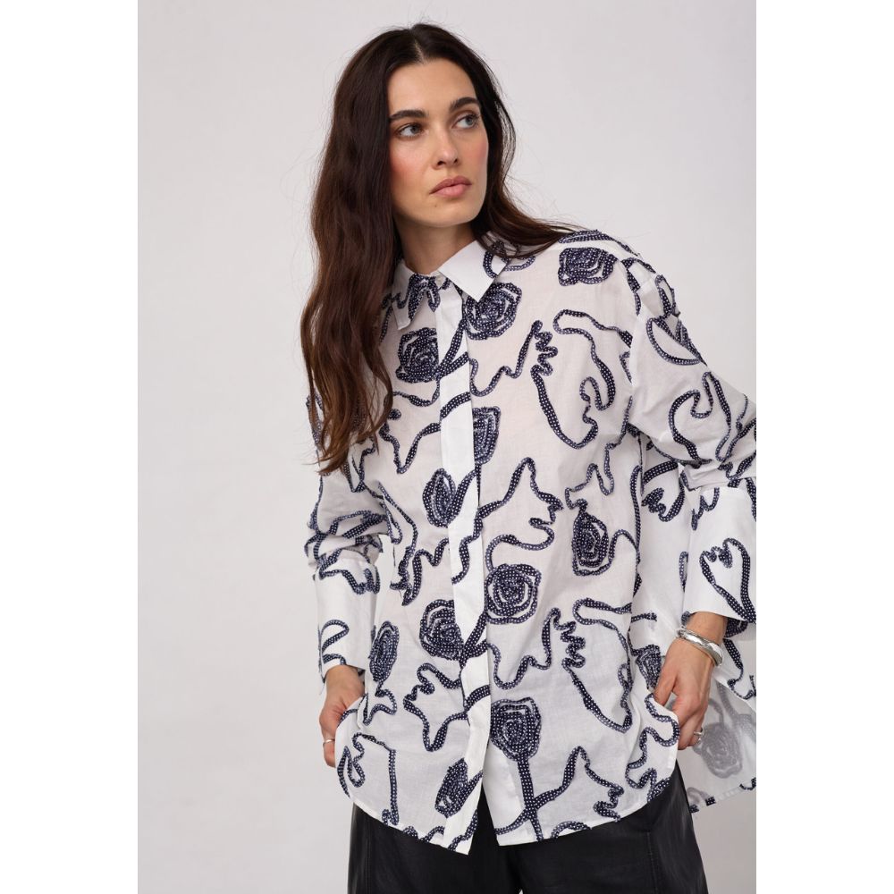 Co'Couture Navy Elric Flower Shirt