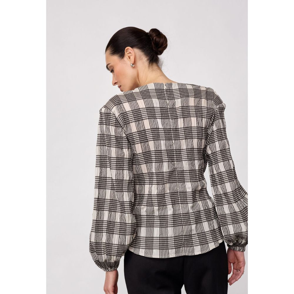 Co'Couture Bone Chandler Check Tie Blouse