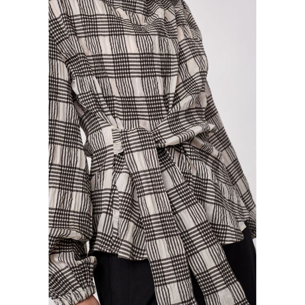 Co'Couture Bone Chandler Check Tie Blouse