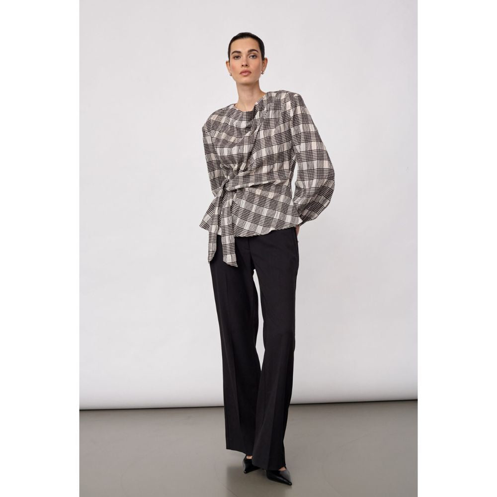 Co'Couture Bone Chandler Check Tie Blouse