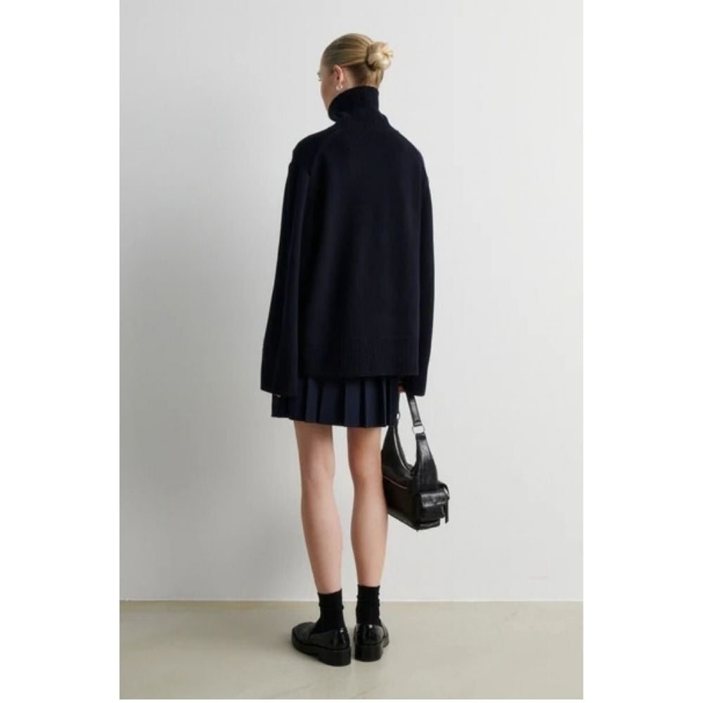 Second Female Navy Alpha Knit Slit Sweater