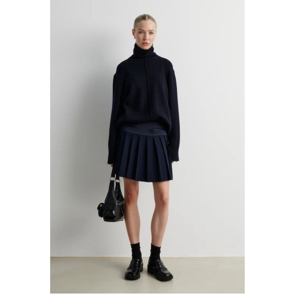 Second Female Navy Alpha Knit Slit Sweater
