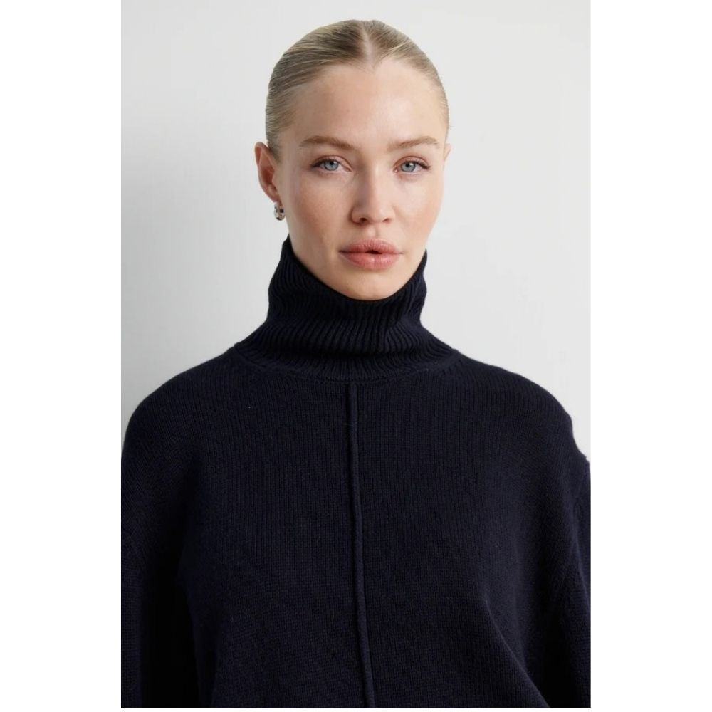 Second Female Navy Alpha Knit Slit Sweater