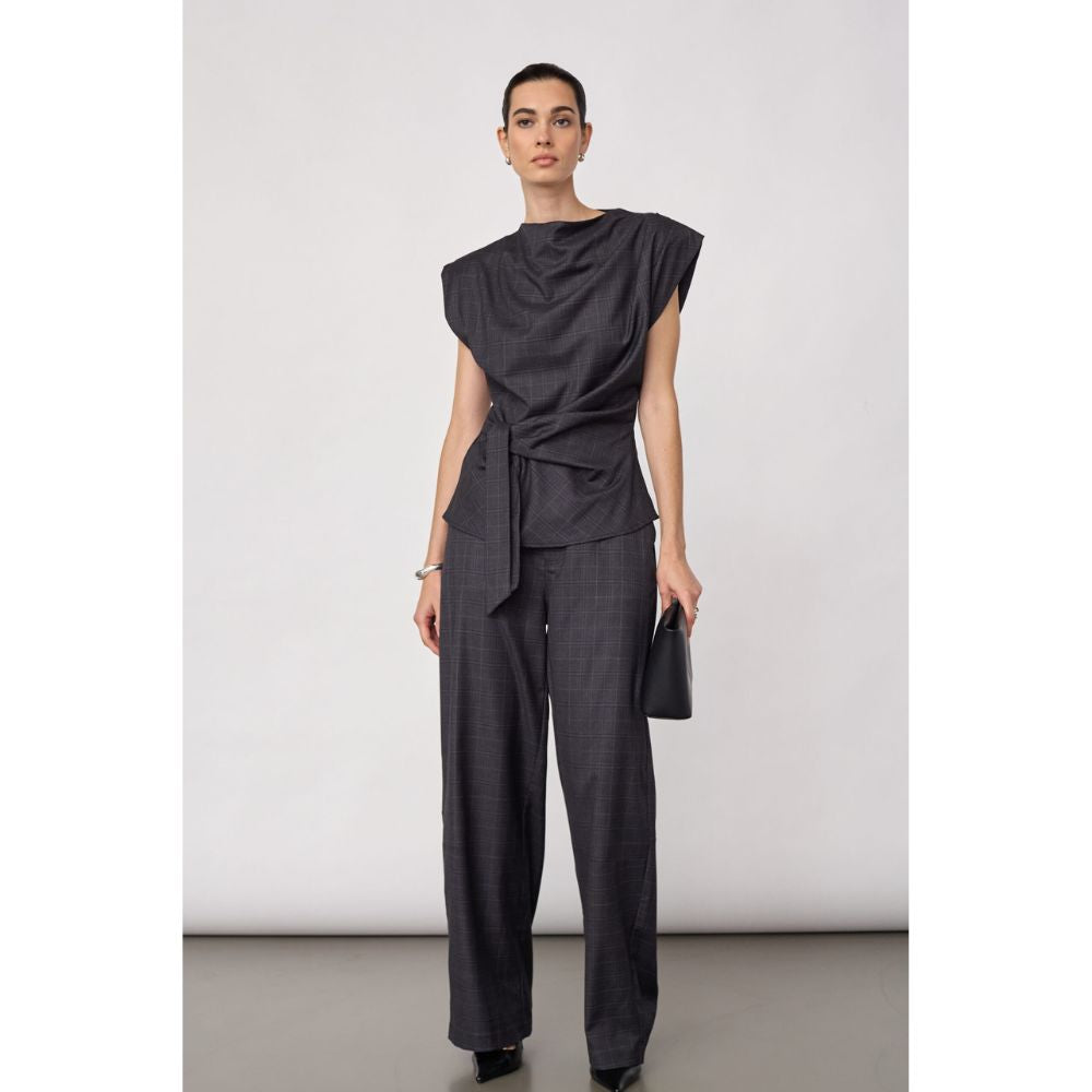 Co'Couture Dark Grey Elora Check Pleat Top