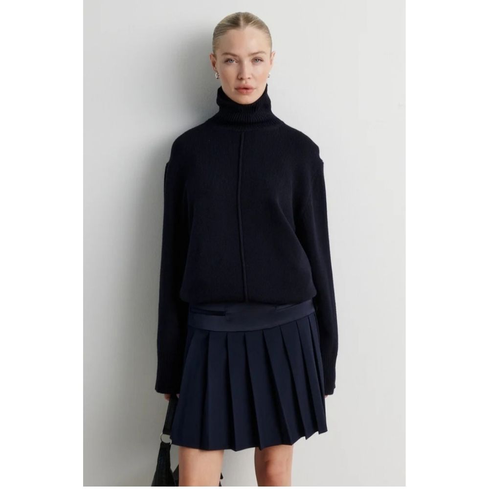 Second Female Navy Alpha Knit Slit Sweater