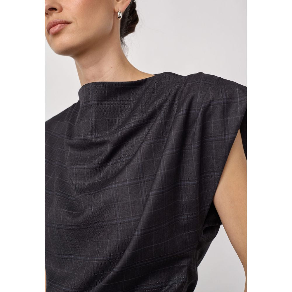 Co'Couture Dark Grey Elora Check Pleat Top