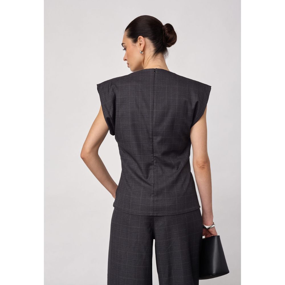 Co'Couture Dark Grey Elora Check Pleat Top