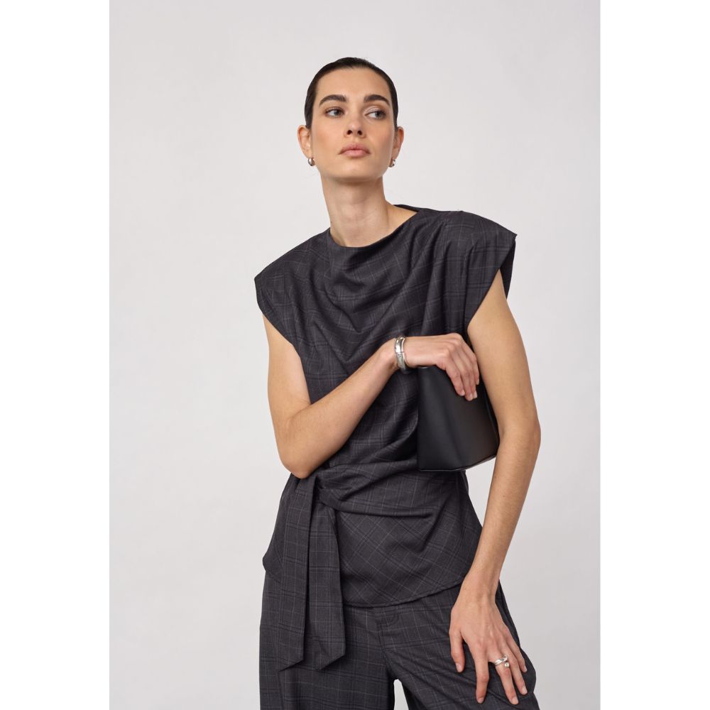 Co'Couture Dark Grey Elora Check Pleat Top