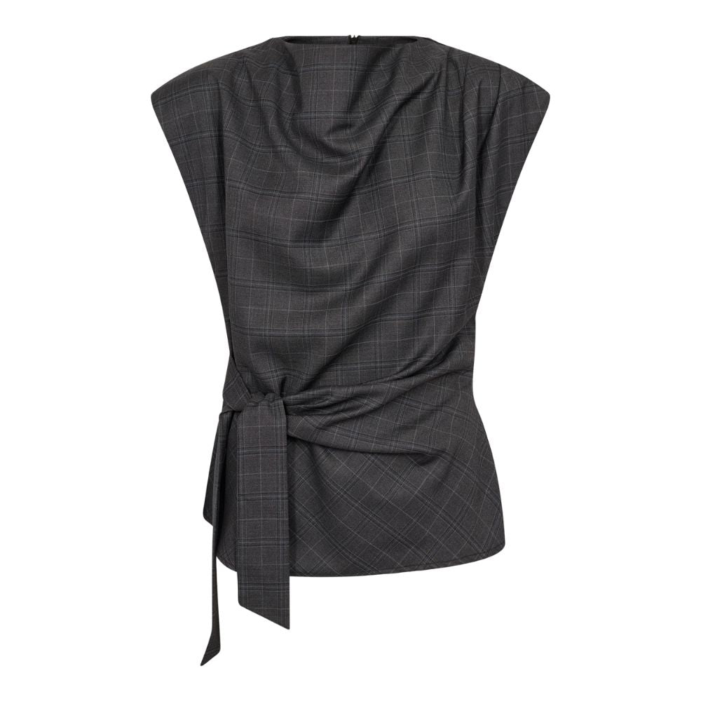 Co'Couture Dark Grey Elora Check Pleat Top