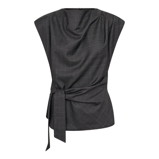 Co'Couture Dark Grey Elora Check Pleat Top