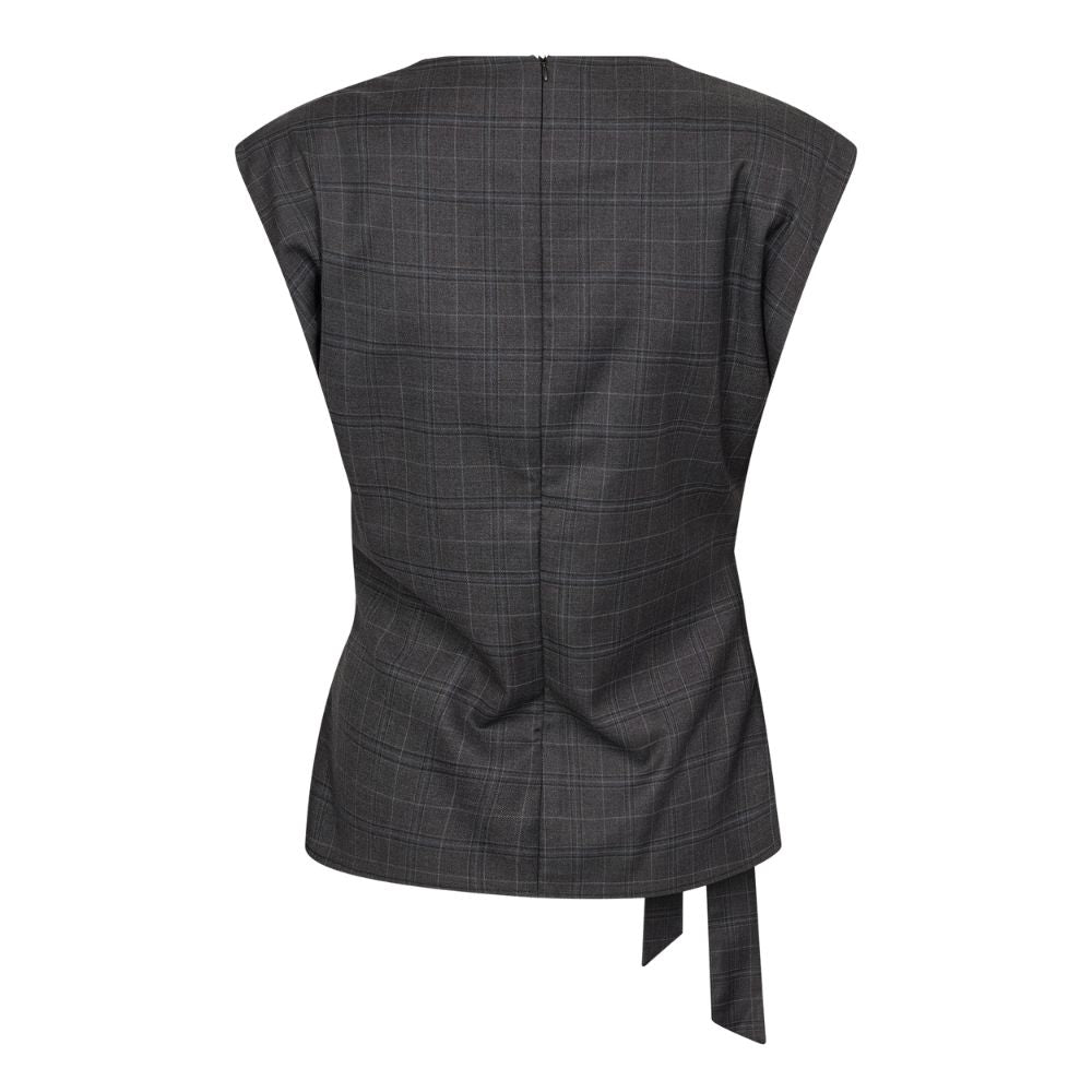 Co'Couture Dark Grey Elora Check Pleat Top