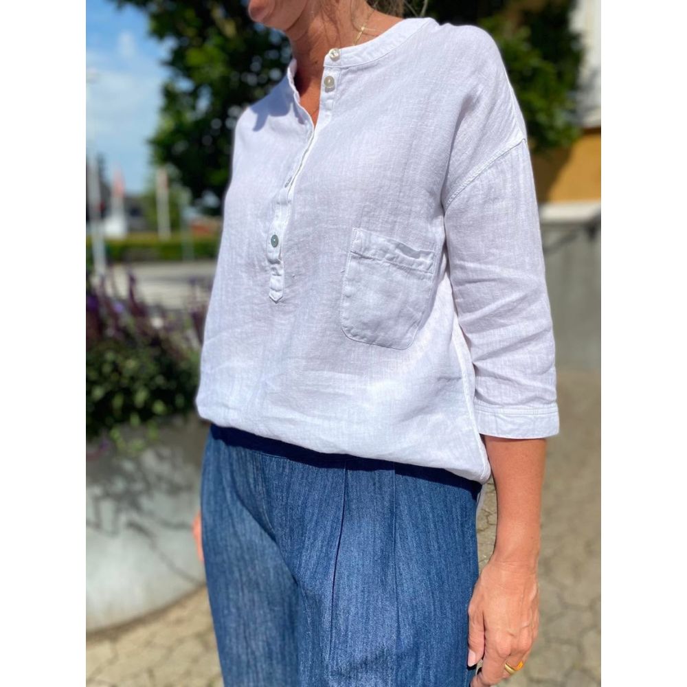 By Basics White Blouse Grandad 3/4