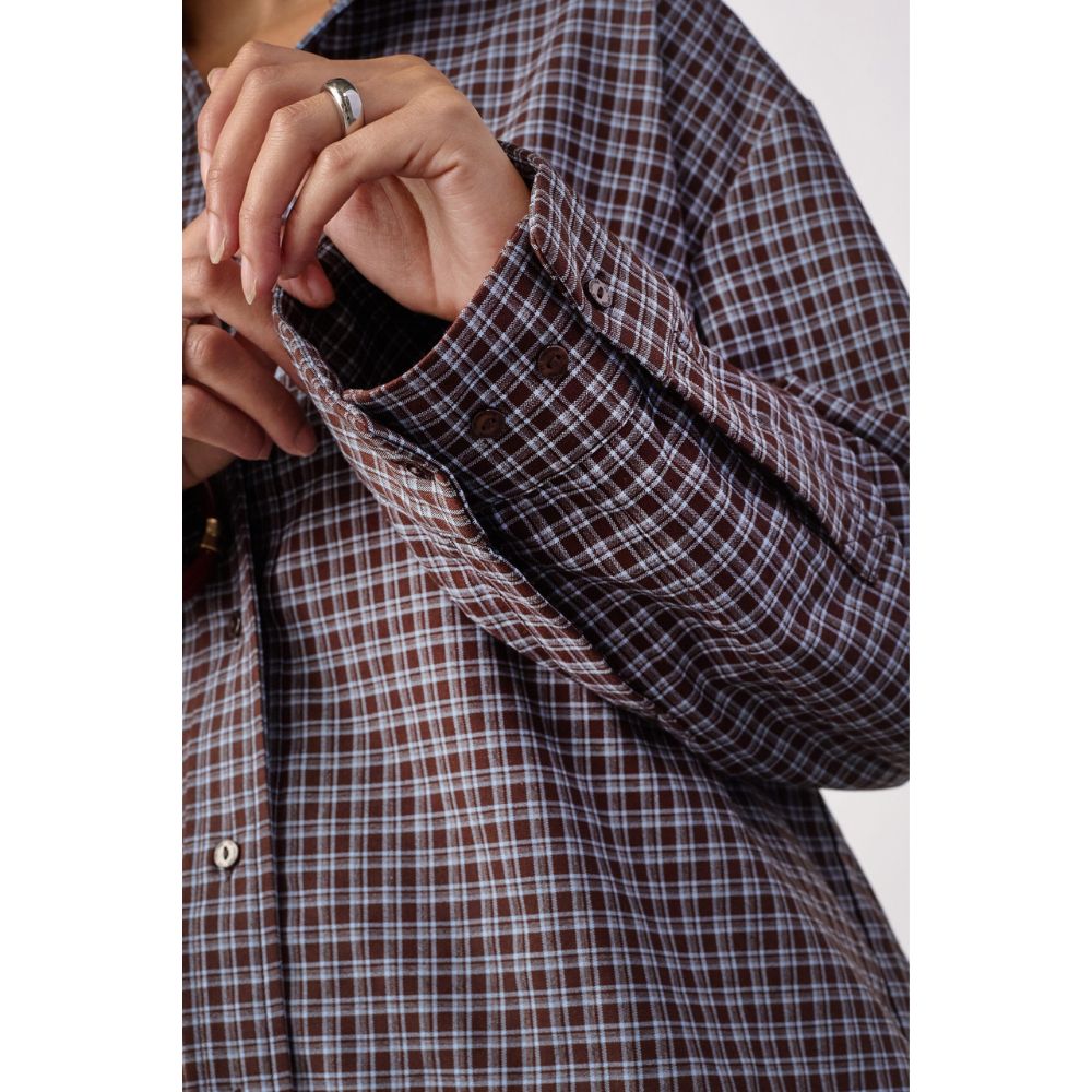 Co'Couture Dark-Brown Odem Check Cuff Shirt