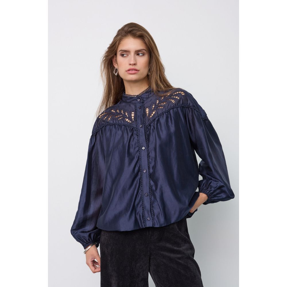 Co`Couture Navy Balloon Lace Shirt