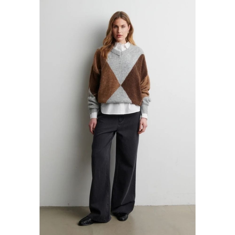 Second Female Grey Forca Knit V-Neckn Sweater