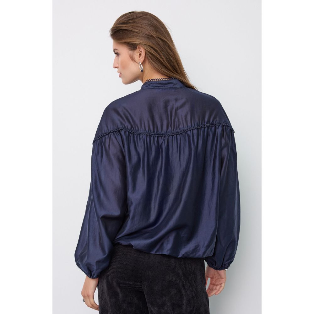 Co`Couture Navy Balloon Lace Shirt