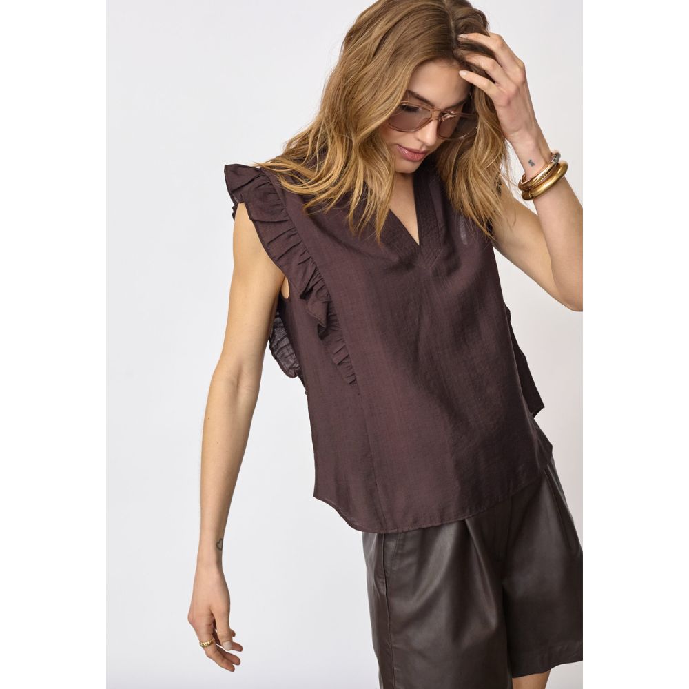 Co'Couture Dark Brown Hera Frill Top