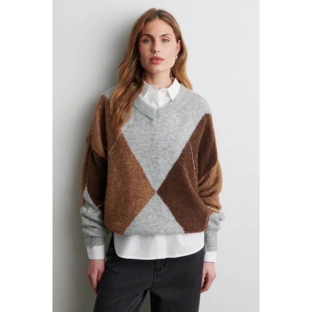Second Female Grey Forca Knit V-Neckn Sweater