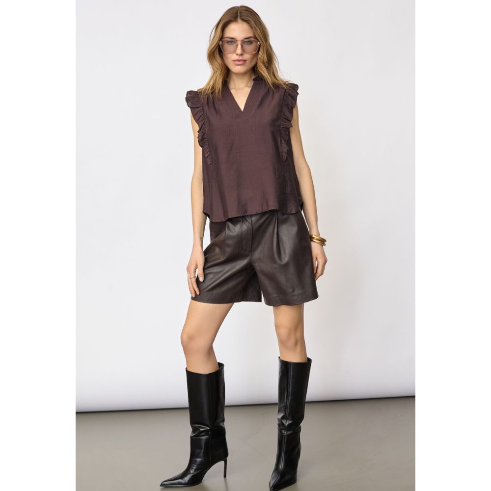 Co'Couture Dark Brown Hera Frill Top