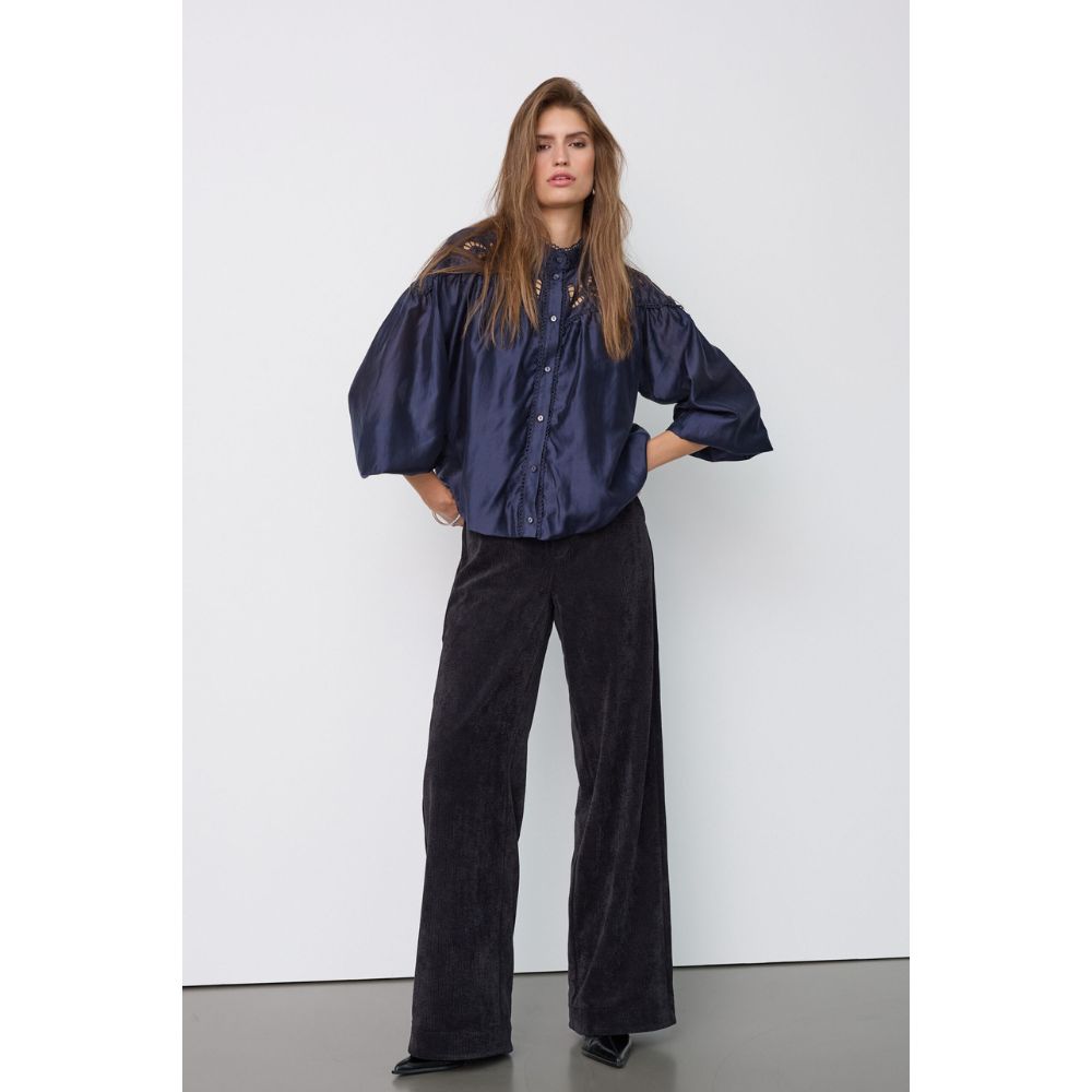 Co`Couture Navy Balloon Lace Shirt