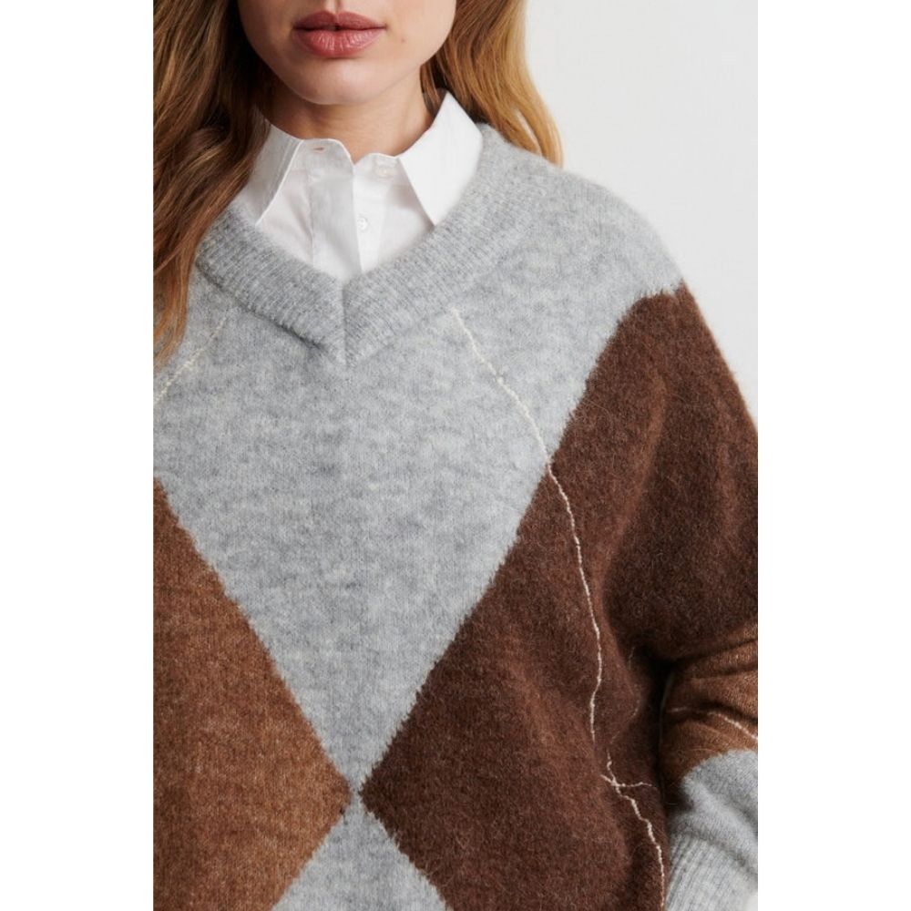 Second Female Grey Forca Knit V-Neckn Sweater