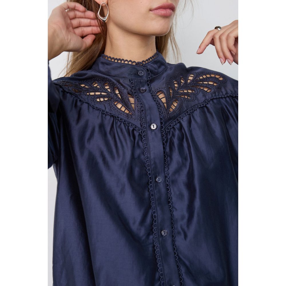 Co`Couture Navy Balloon Lace Shirt