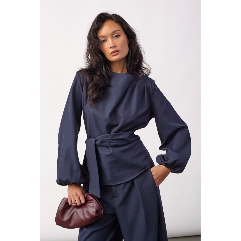 Co'Coture Navy Luna Tie Bluse