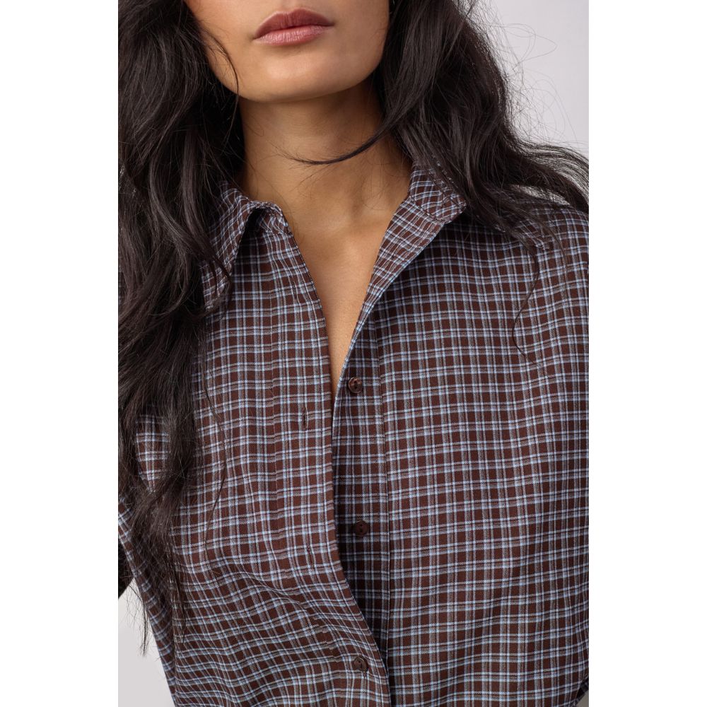 Co'Couture Dark-Brown Odem Check Cuff Shirt