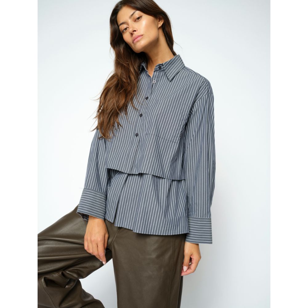 Mos Mosh Navy Barb Stripe Shirt