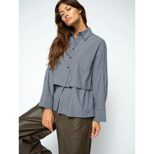 Mos Mosh Navy Barb Stripe Shirt