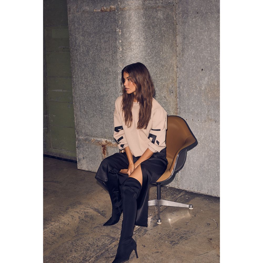 L'amitie Beige Maxi Split Logo Sweat