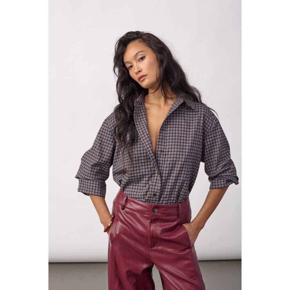 Co'Couture Dark-Brown Odem Check Cuff Shirt